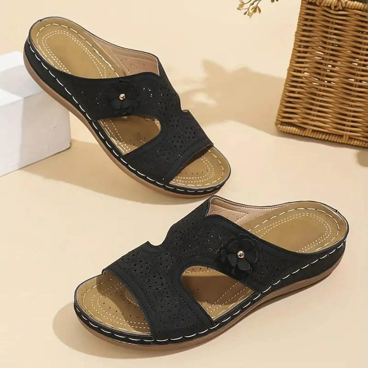 Eduavar Sandals for Women 2025 Orthopedic Slide Sandals Orthotic Comfortable Walking Non-Slip Sole Shoes with Arch Support