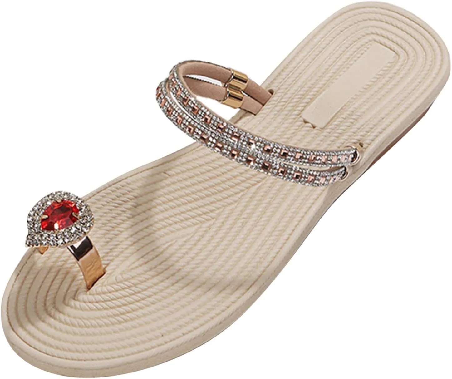 Eduavar Sandals for Women Dressy Summer, Orthopedic Sandals for Women Rhinestone Flat Sandals Comfortable Ring Toe Slippers