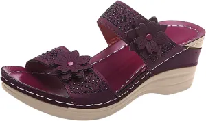 Eduavar Sandals for Women Dressy Summer, Wedge Sandals for Women Breathable Open Toe Sandals Floral Travel Beach Sandals