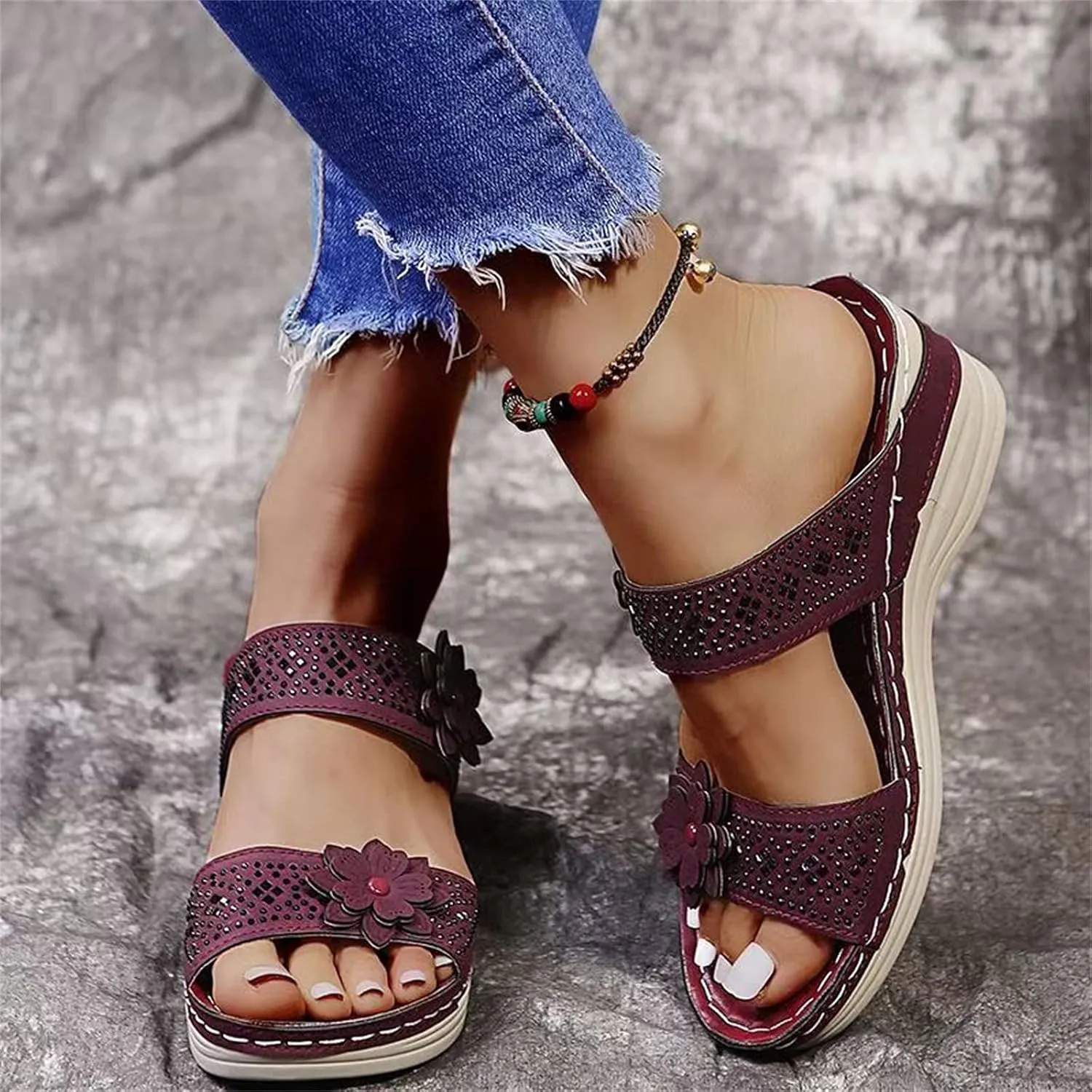 Eduavar Sandals for Women Dressy Summer, Wedge Sandals for Women Breathable Open Toe Sandals Floral Travel Beach Sandals