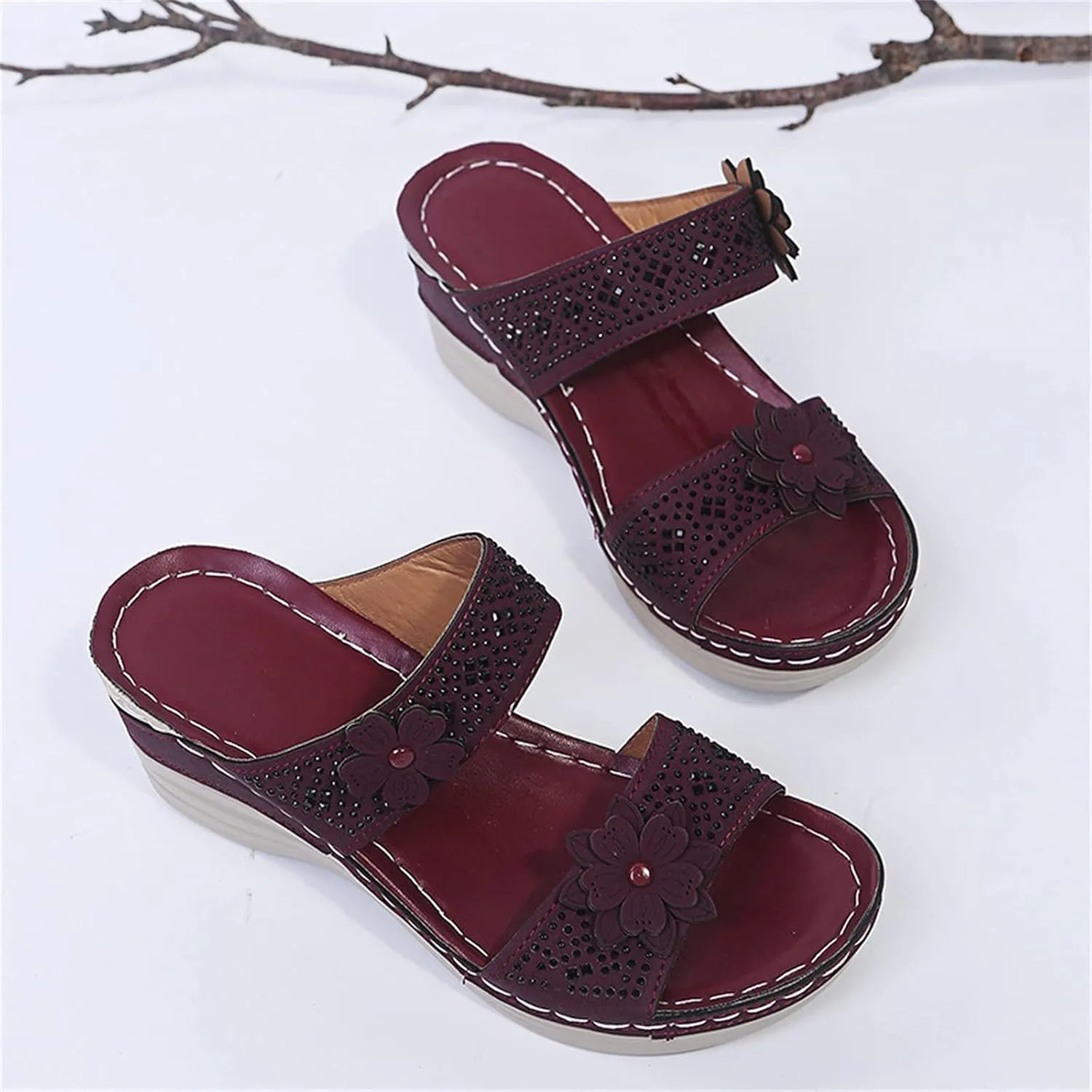 Eduavar Sandals for Women Dressy Summer, Wedge Sandals for Women Breathable Open Toe Sandals Floral Travel Beach Sandals