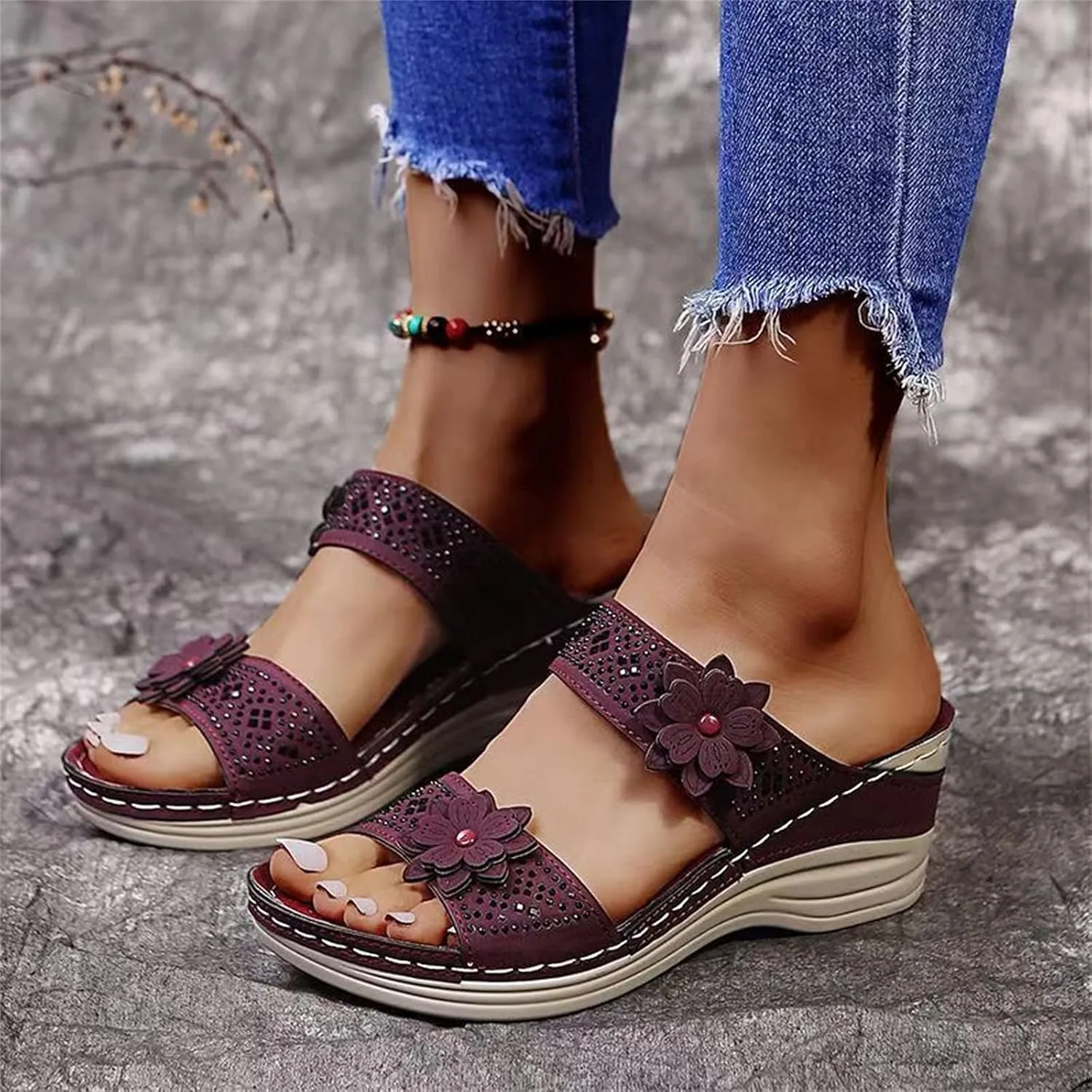 Eduavar Sandals for Women Dressy Summer, Wedge Sandals for Women Breathable Open Toe Sandals Floral Travel Beach Sandals