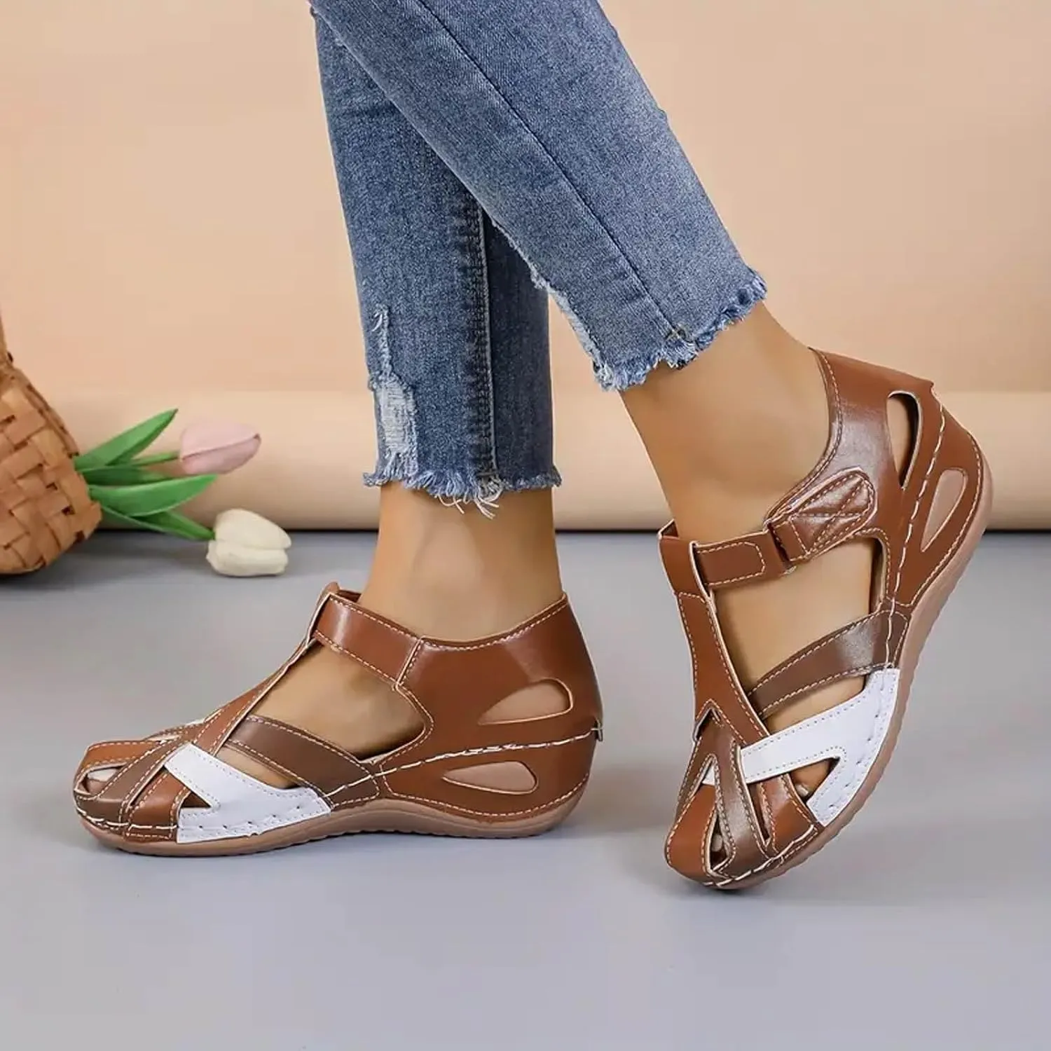 Eduavar Sandals Women Closed Toe Espadrilles Platform Wedge Heels with Adjustable Ankle Strap and Comfortable Cushion Insoles