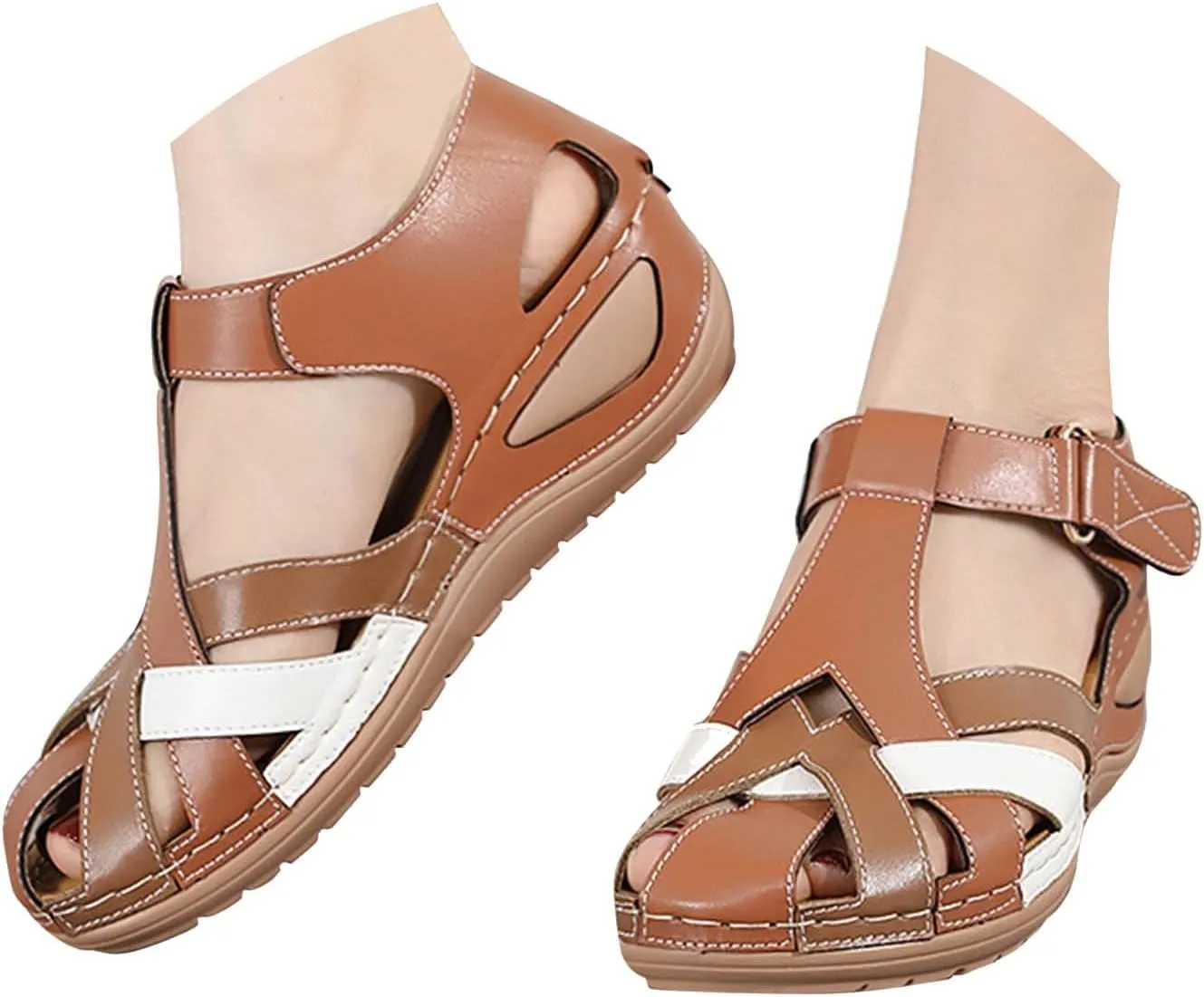 Eduavar Sandals Women Closed Toe Espadrilles Platform Wedge Heels with Adjustable Ankle Strap and Comfortable Cushion Insoles