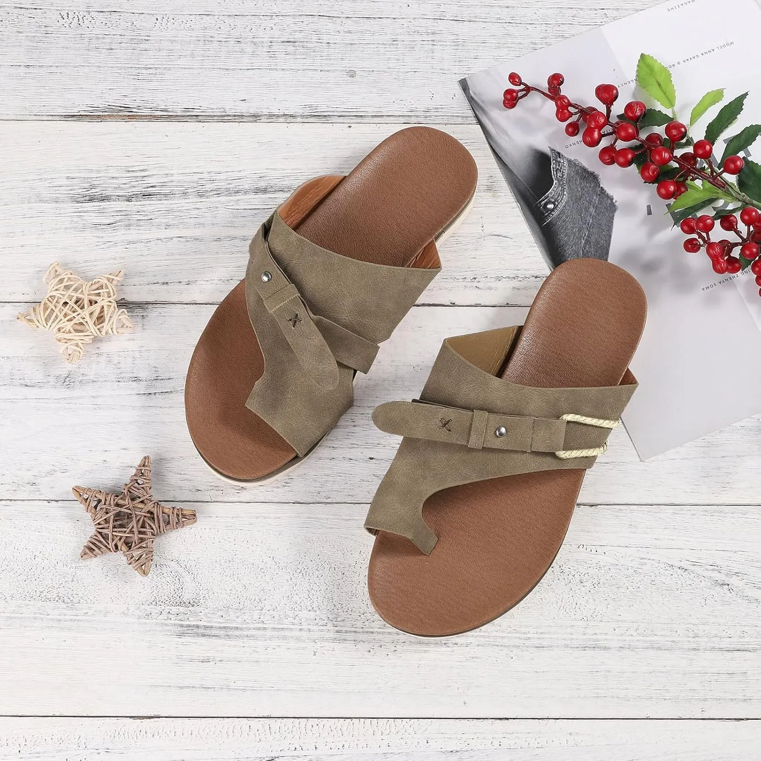 Eduavar Sandals Women Dressy Summer Flat, Orthopedic Sandals for Women Casual Leather Open Toe Flip Flops Sandals Slippers