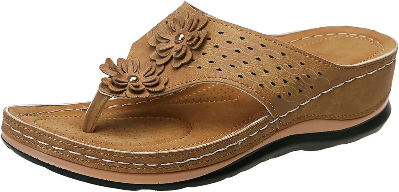 Eduavar Sandals Women Dressy Summer Flat, Orthopedic Sandals for Women Casual Open Toe Flip Flops Sandals Summer Beach Sandal