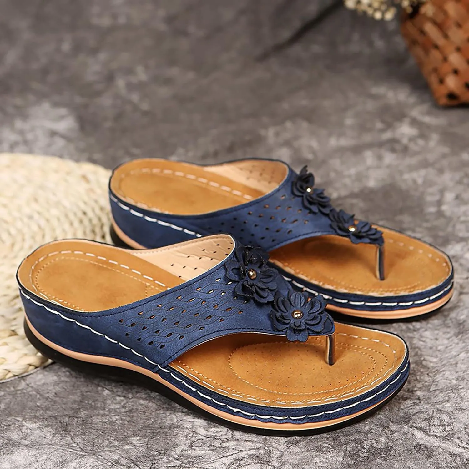 Eduavar Sandals Women Dressy Summer, Orthopedic Sandals for Women Summer Breathable Open Toe Flip Flops Causal Beach Sandals