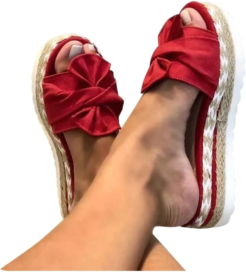 Eduavar Shoes for Women Sandals Dressy, Women Sandals Dressy Bow Tie Sandals Slip On Espadrille Platform Sandals