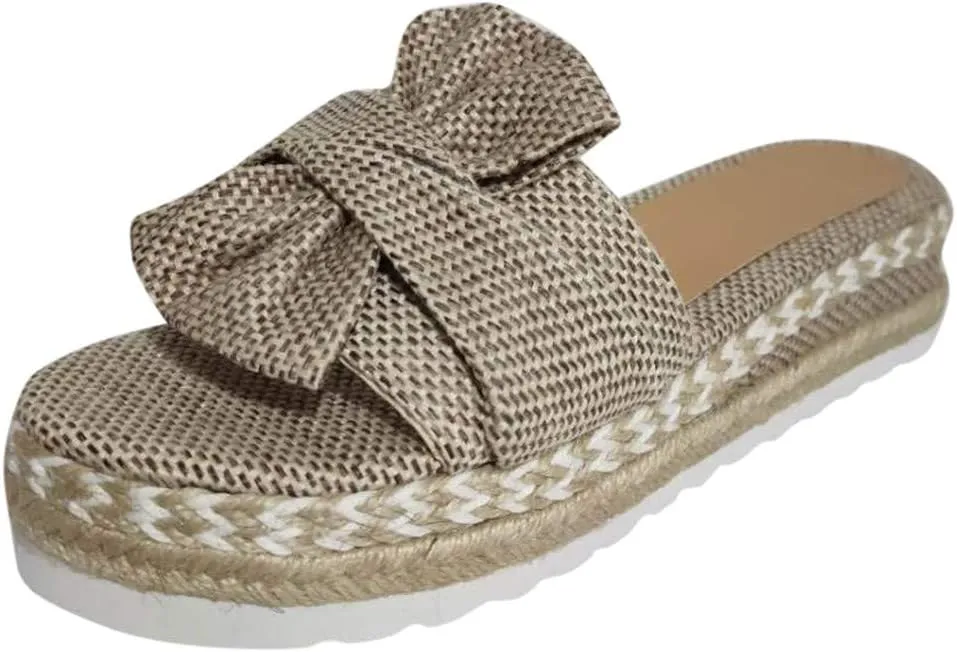 Eduavar Shoes for Women Sandals Dressy, Women Sandals Dressy Bow Tie Sandals Slip On Espadrille Platform Sandals