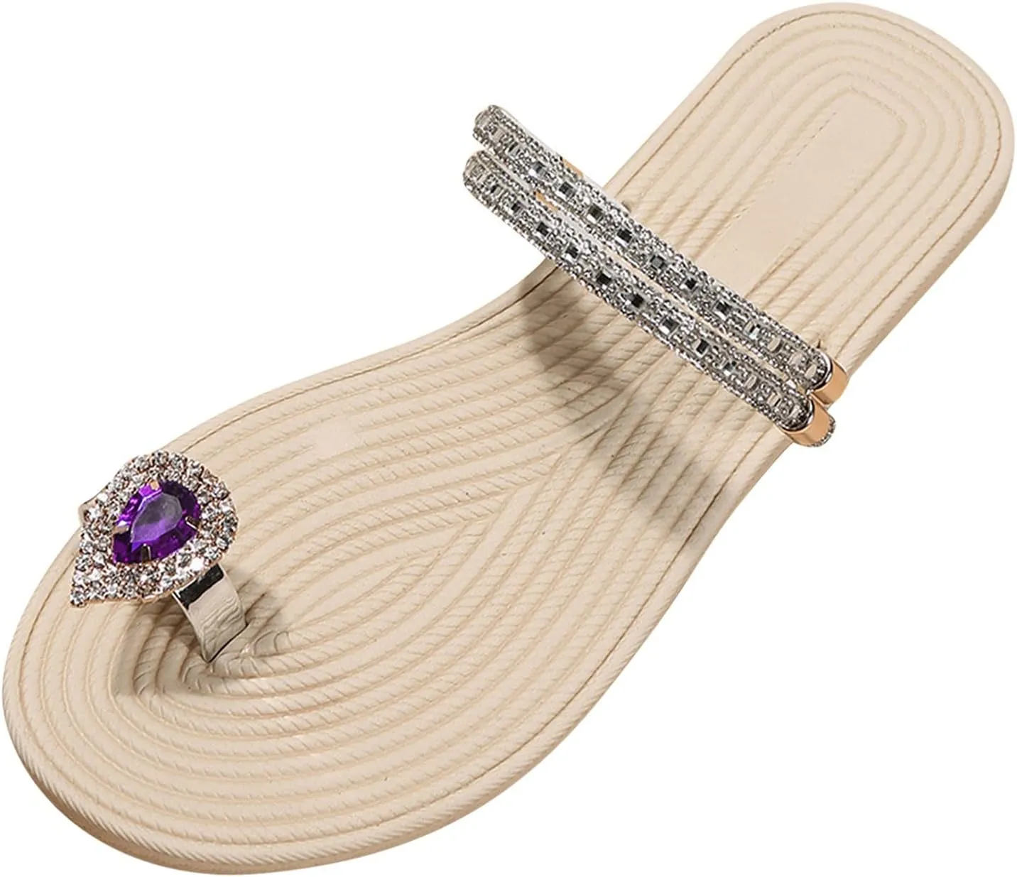 Eduavar Summer Sandals for Women 2023, Orthopedic Sandals for Women Rhinestone Flat Sandals Comfortable Ring Toe Slippers