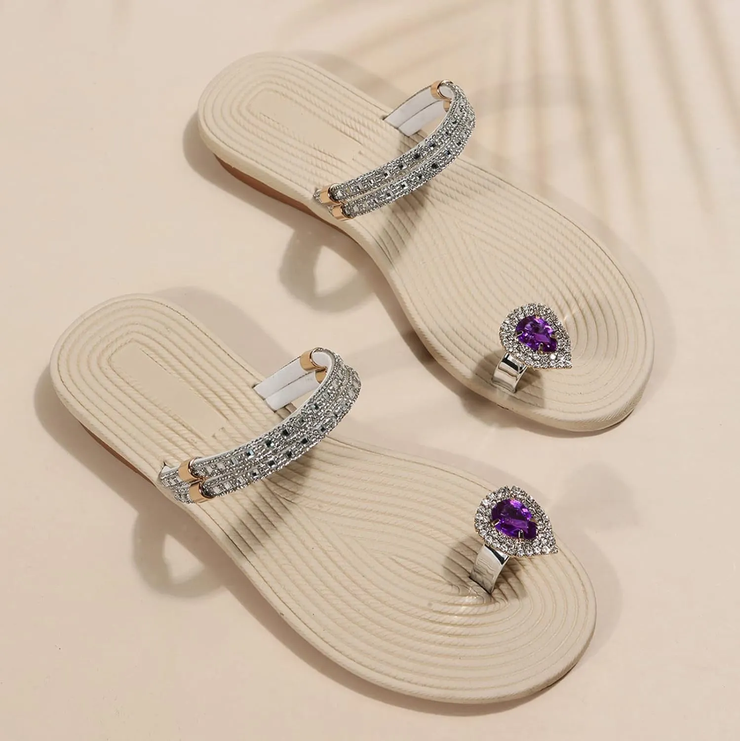 Eduavar Summer Sandals for Women 2023, Orthopedic Sandals for Women Rhinestone Flat Sandals Comfortable Ring Toe Slippers