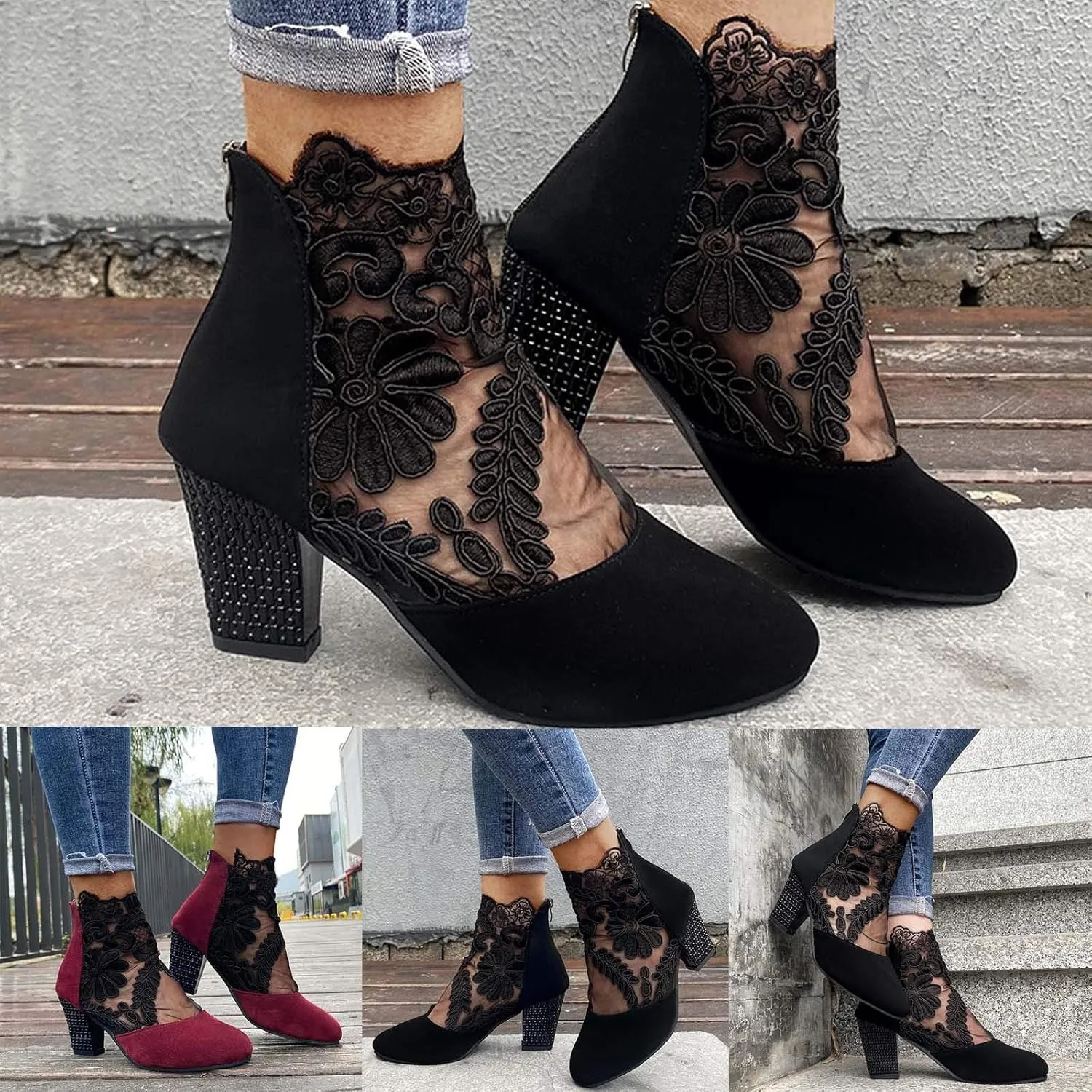 Eduavar Summer Sandals for Women 2023, Sandals Women Dressy Summer Close Toe Boot Sandals Lace Floral Heels Sandals Shoes