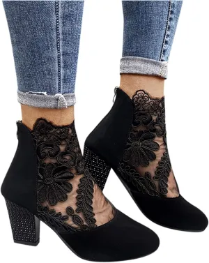Eduavar Summer Sandals for Women 2023, Sandals Women Dressy Summer Close Toe Boot Sandals Lace Floral Heels Sandals Shoes