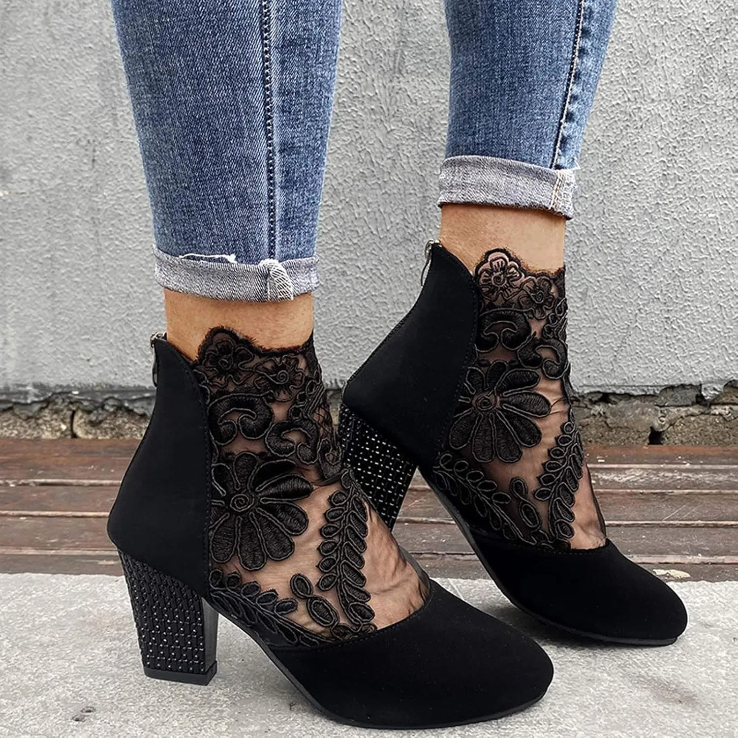 Eduavar Summer Sandals for Women 2023, Sandals Women Dressy Summer Close Toe Boot Sandals Lace Floral Heels Sandals Shoes