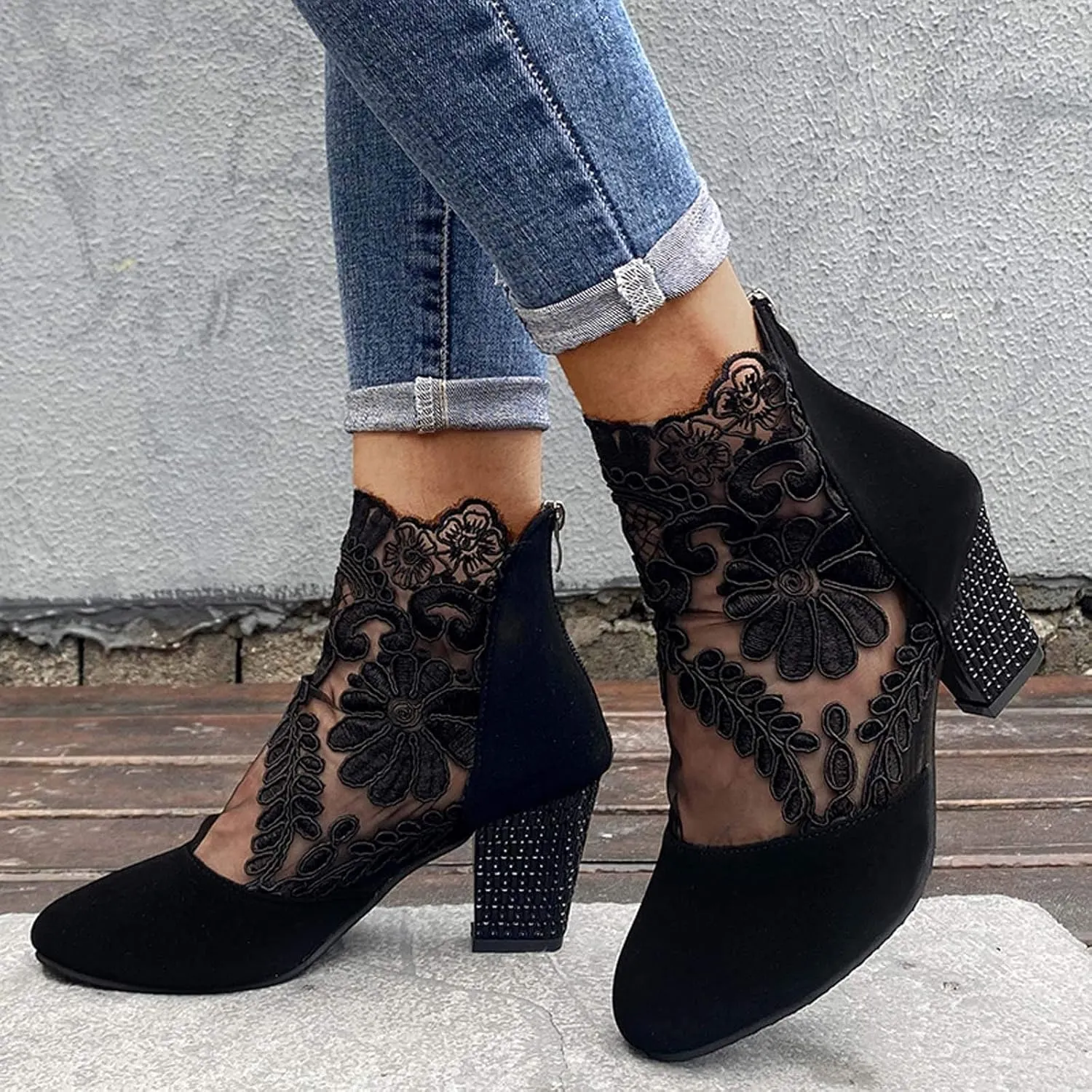 Eduavar Summer Sandals for Women 2023, Sandals Women Dressy Summer Close Toe Boot Sandals Lace Floral Heels Sandals Shoes