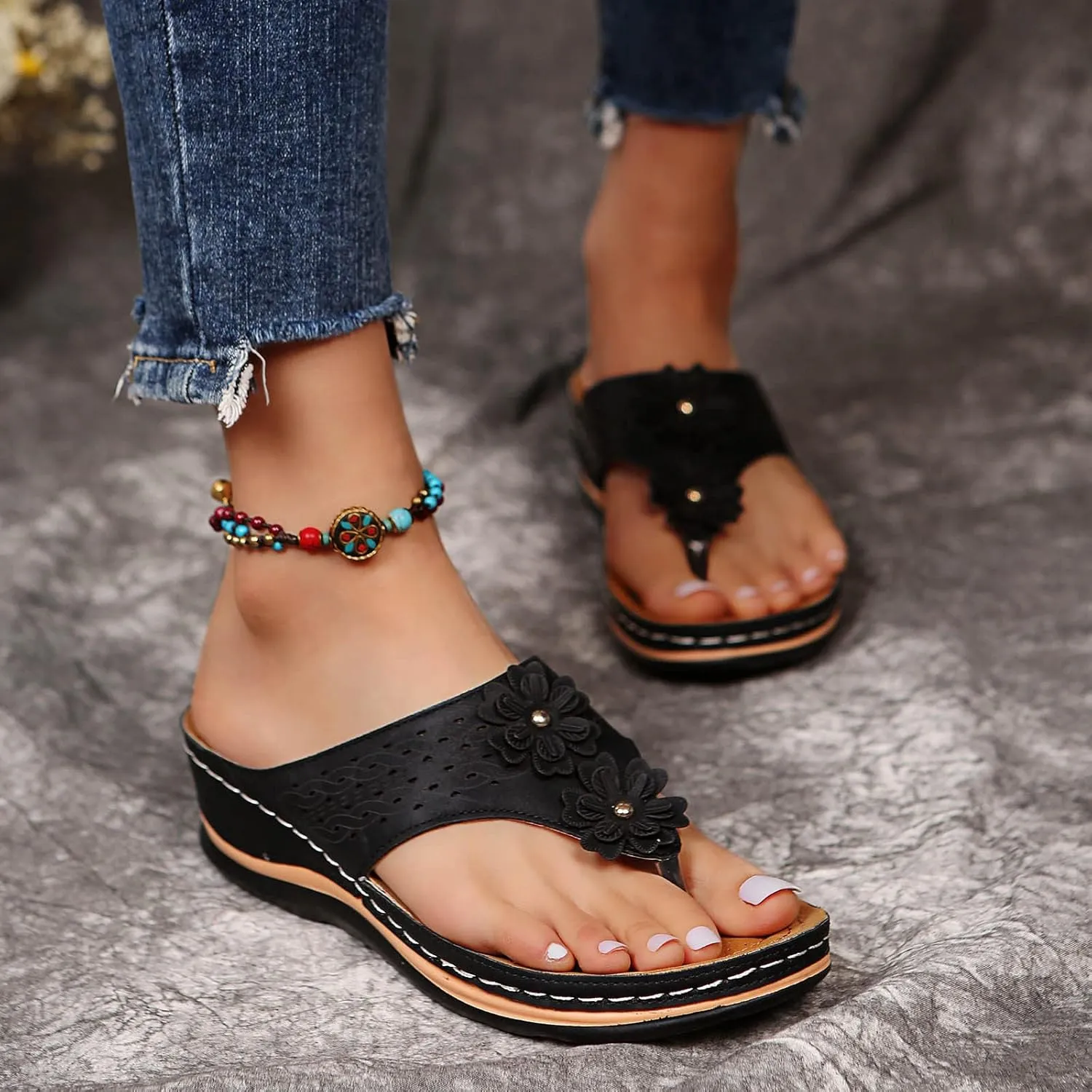 Eduavar Summer Sandals for Women 2023, Womens Sandals Summer Flip Flops Comfortable Wedge Sandals Women Outdoor Shoes