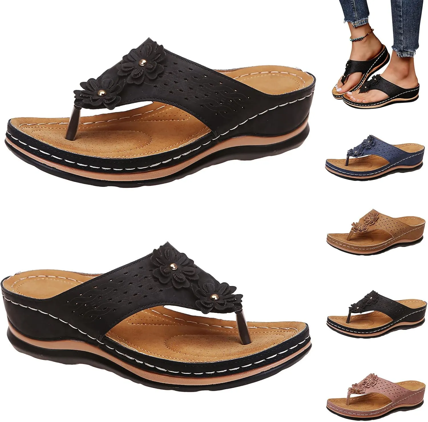 Eduavar Summer Sandals for Women 2023, Womens Sandals Summer Flip Flops Comfortable Wedge Sandals Women Outdoor Shoes