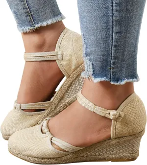 Eduavar Summer Sandals for Women, Orthopedic Sandals for Women Comfy Espadrille Wedge Platform Sandal Close Toe Shoes