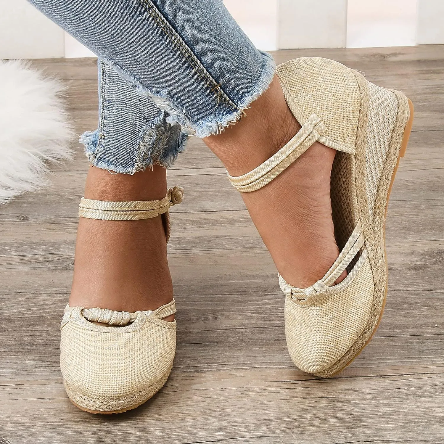 Eduavar Summer Sandals for Women, Orthopedic Sandals for Women Comfy Espadrille Wedge Platform Sandal Close Toe Shoes