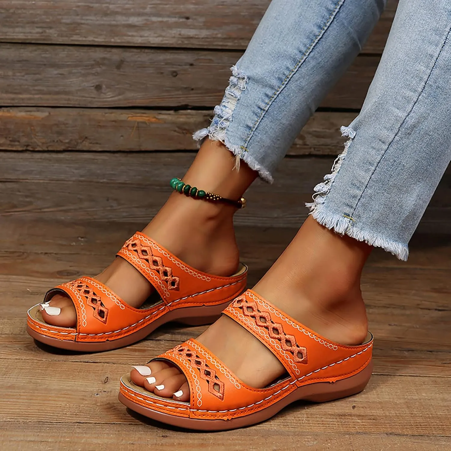 Eduavar Wedge Sandals for Women Dressy, Womens Sandals Comfortable Slip On Sandals Open Toe Slip On Walking Sandals Shoes
