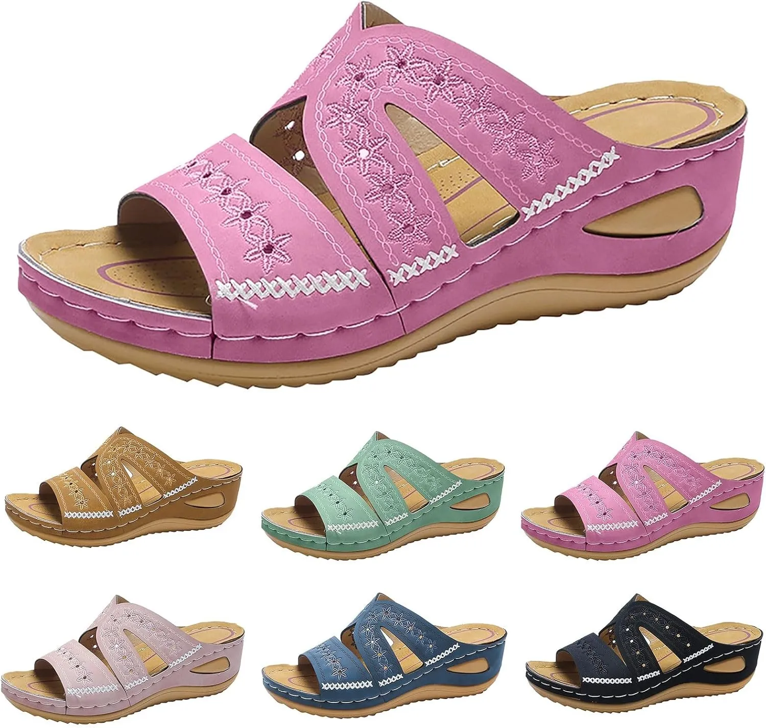 Eduavar Womens Sandals Comfortable, Sandals Women Fashion Slip On Sandals Comfortable Peep Toe Sandals Summer Walking Shoes