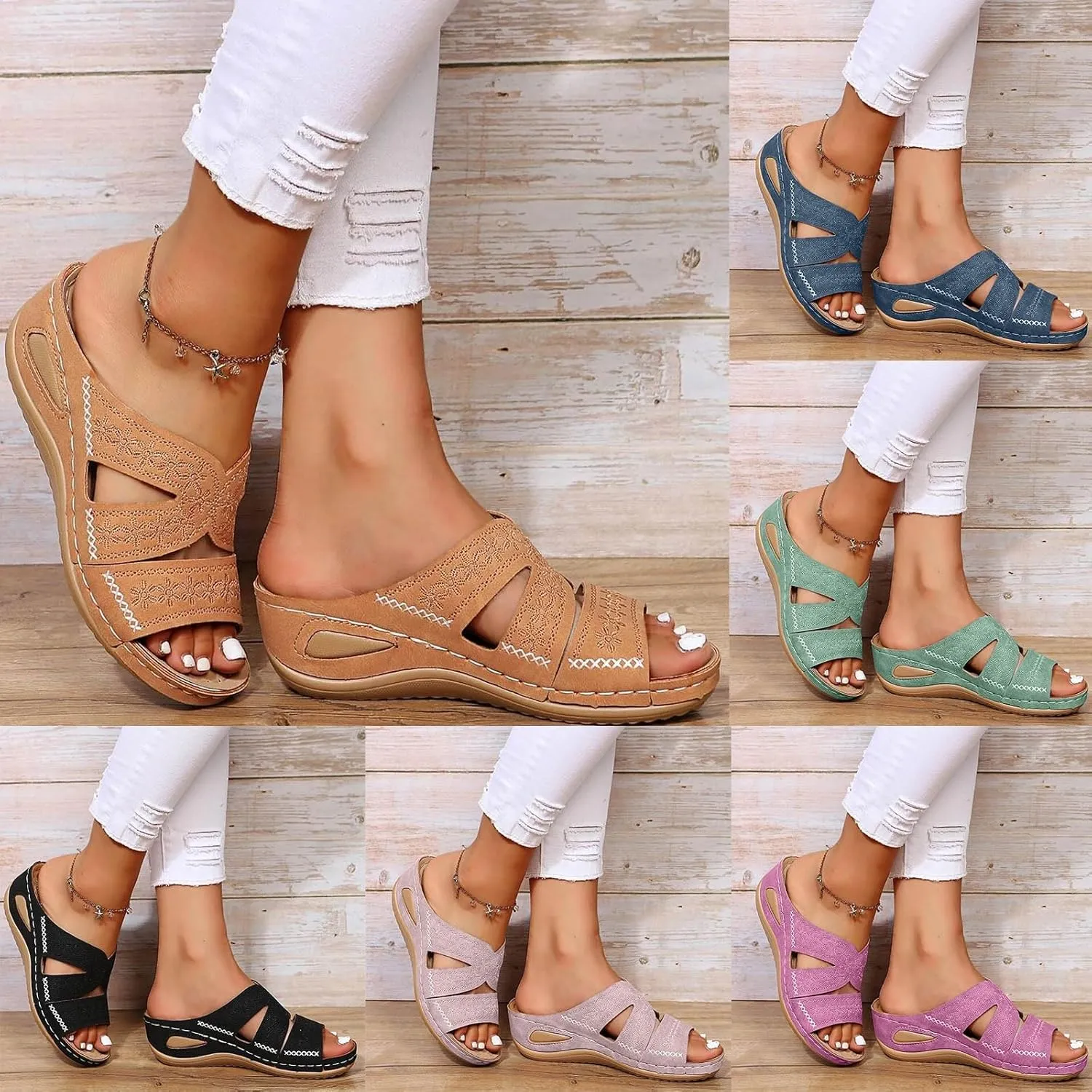 Eduavar Womens Sandals Comfortable, Sandals Women Fashion Slip On Sandals Comfortable Peep Toe Sandals Summer Walking Shoes