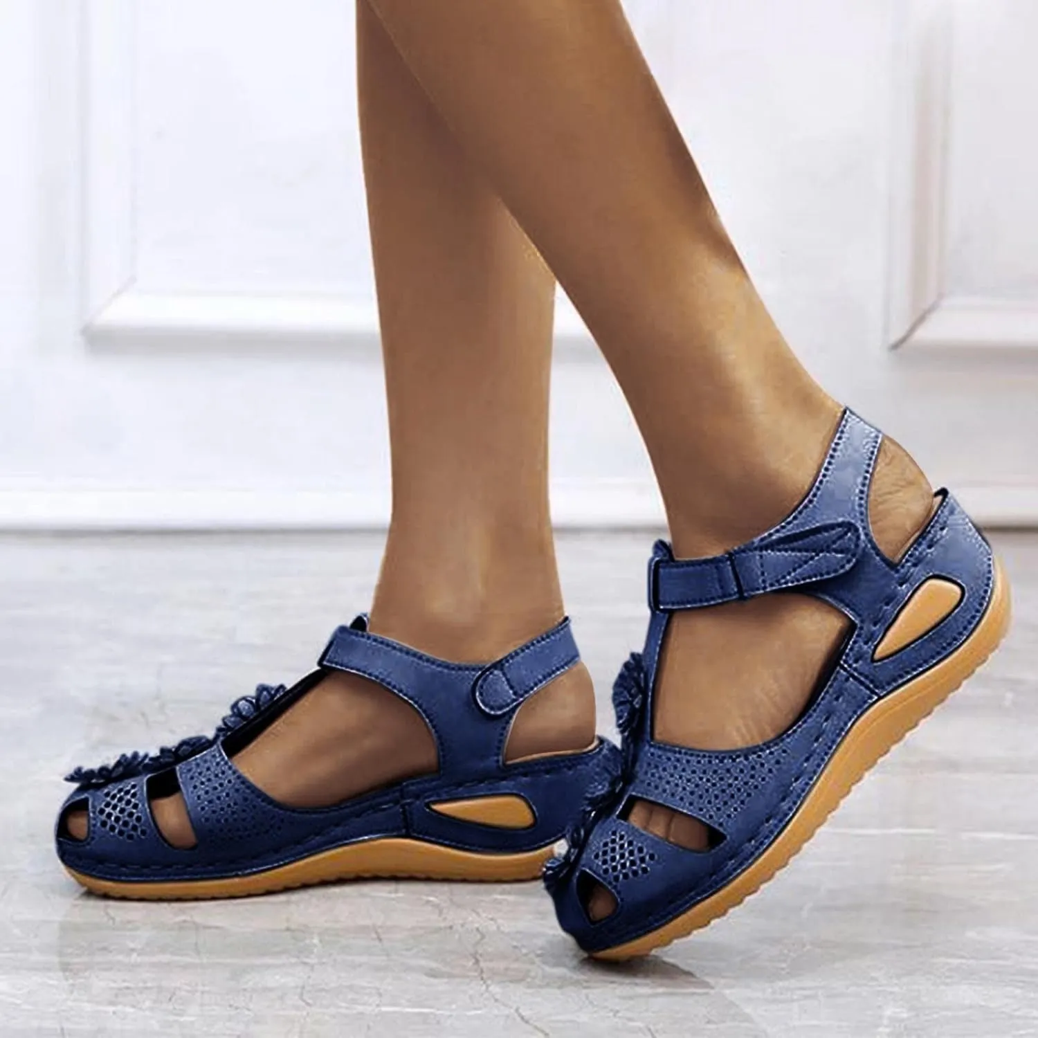 Eduavar Womens Sandals, Sandals for Women Casual Summer Close Toed Sandals Ankle Strap Wedge Sandals Shoes