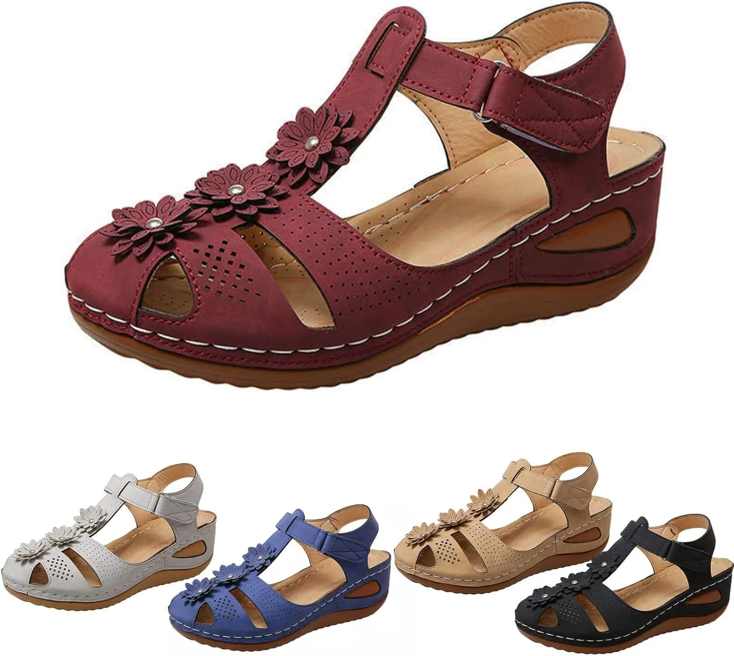 Eduavar Womens Sandals, Sandals for Women Casual Summer Close Toed Sandals Ankle Strap Wedge Sandals Shoes