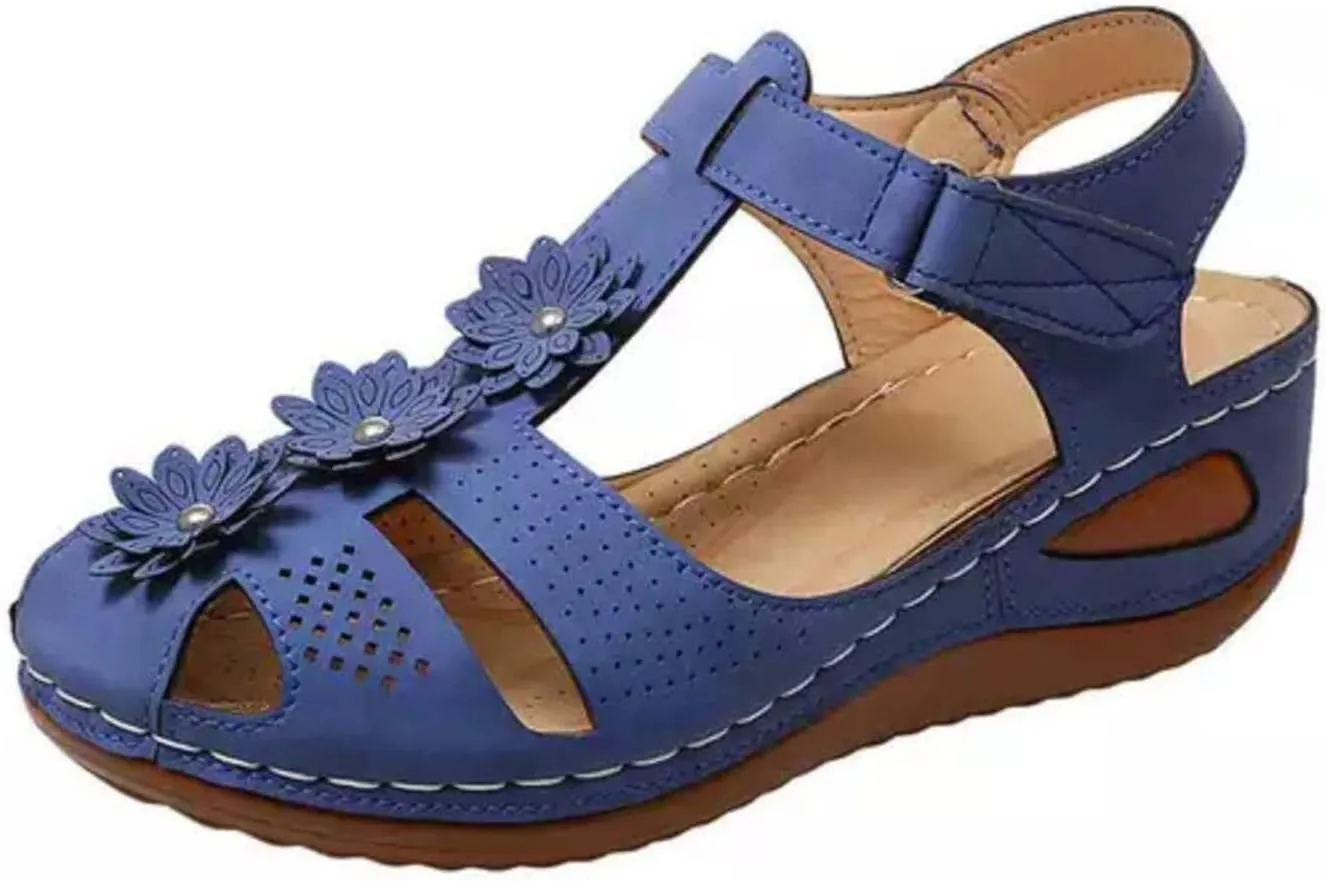 Eduavar Womens Sandals, Sandals for Women Casual Summer Close Toed Sandals Ankle Strap Wedge Sandals Shoes