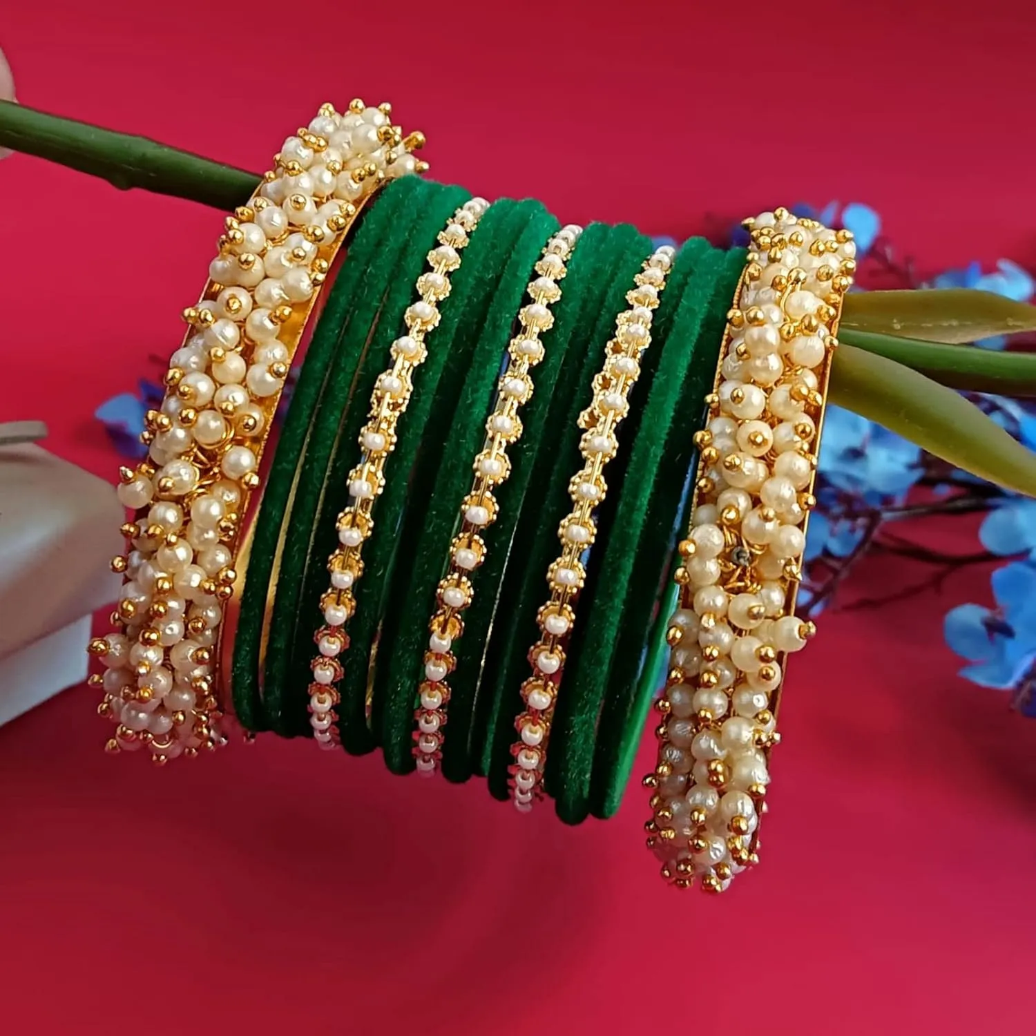 Efulgenz Velvet Bangles For Women Indian Jewelry Faux Pearl Bangles Bracelet Velvet Bangles Wedding Bridal Indian Jewelry Sets For Women
