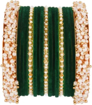 Efulgenz Velvet Bangles For Women Indian Jewelry Faux Pearl Bangles Bracelet Velvet Bangles Wedding Bridal Indian Jewelry Sets For Women
