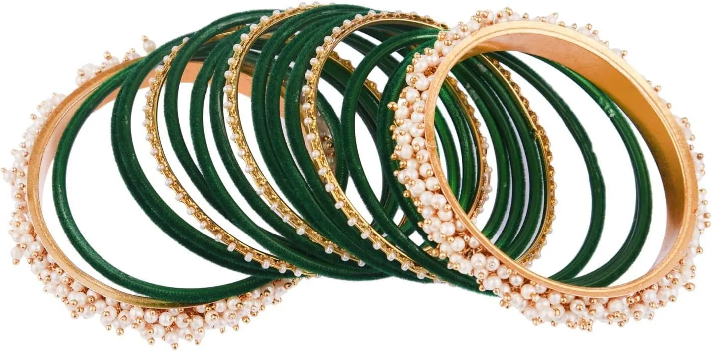 Efulgenz Velvet Bangles For Women Indian Jewelry Faux Pearl Bangles Bracelet Velvet Bangles Wedding Bridal Indian Jewelry Sets For Women