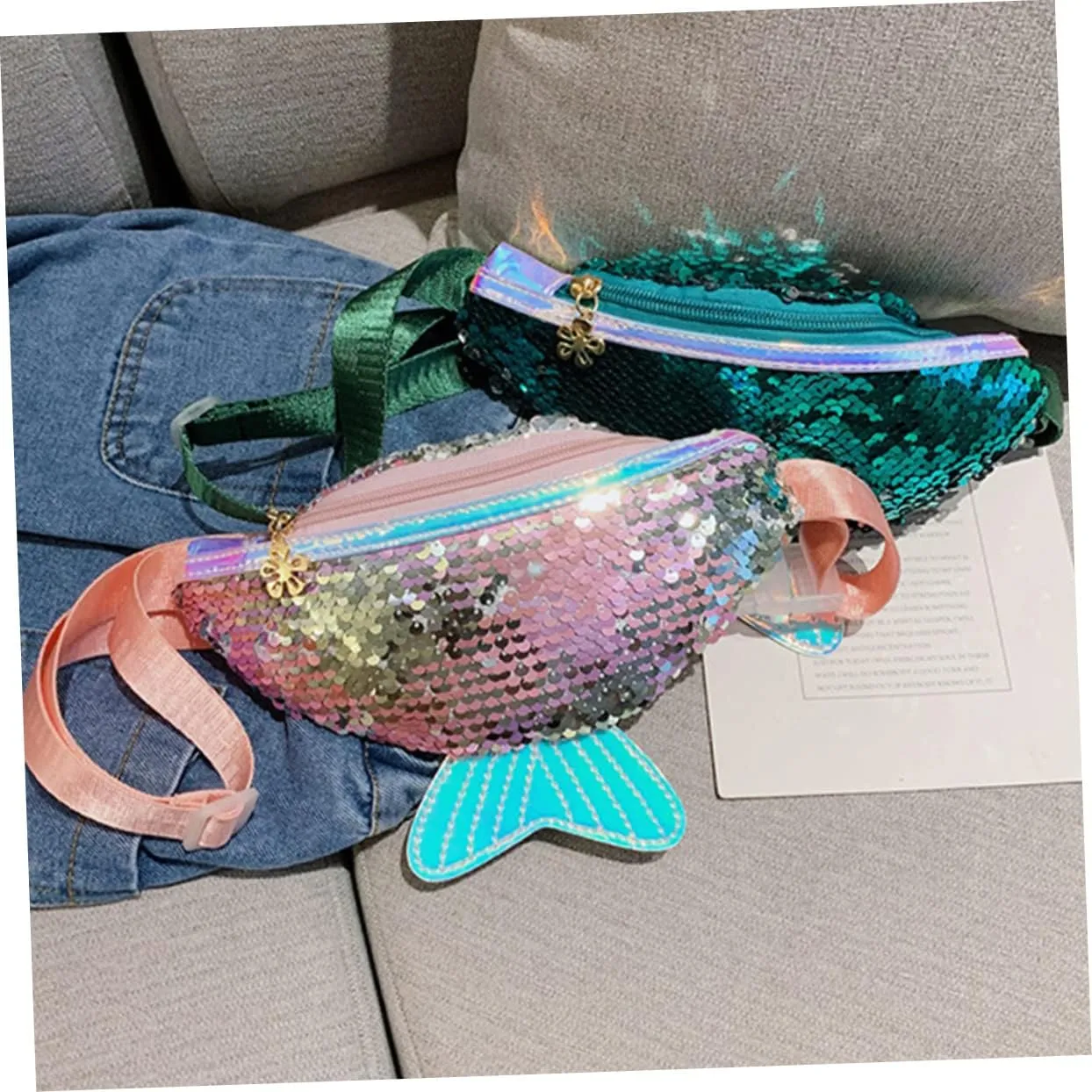 Elegant Fish Tail Waist Pouch Sequins Women's Bag for Sports Hiking Travel