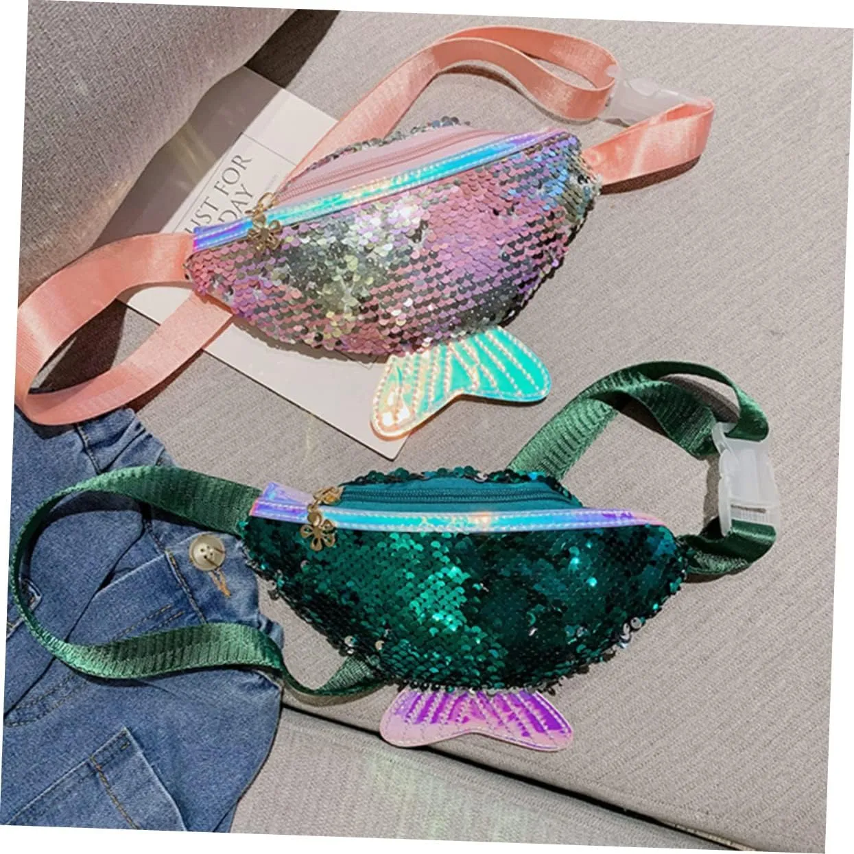 Elegant Fish Tail Waist Pouch Sequins Women's Bag for Sports Hiking Travel