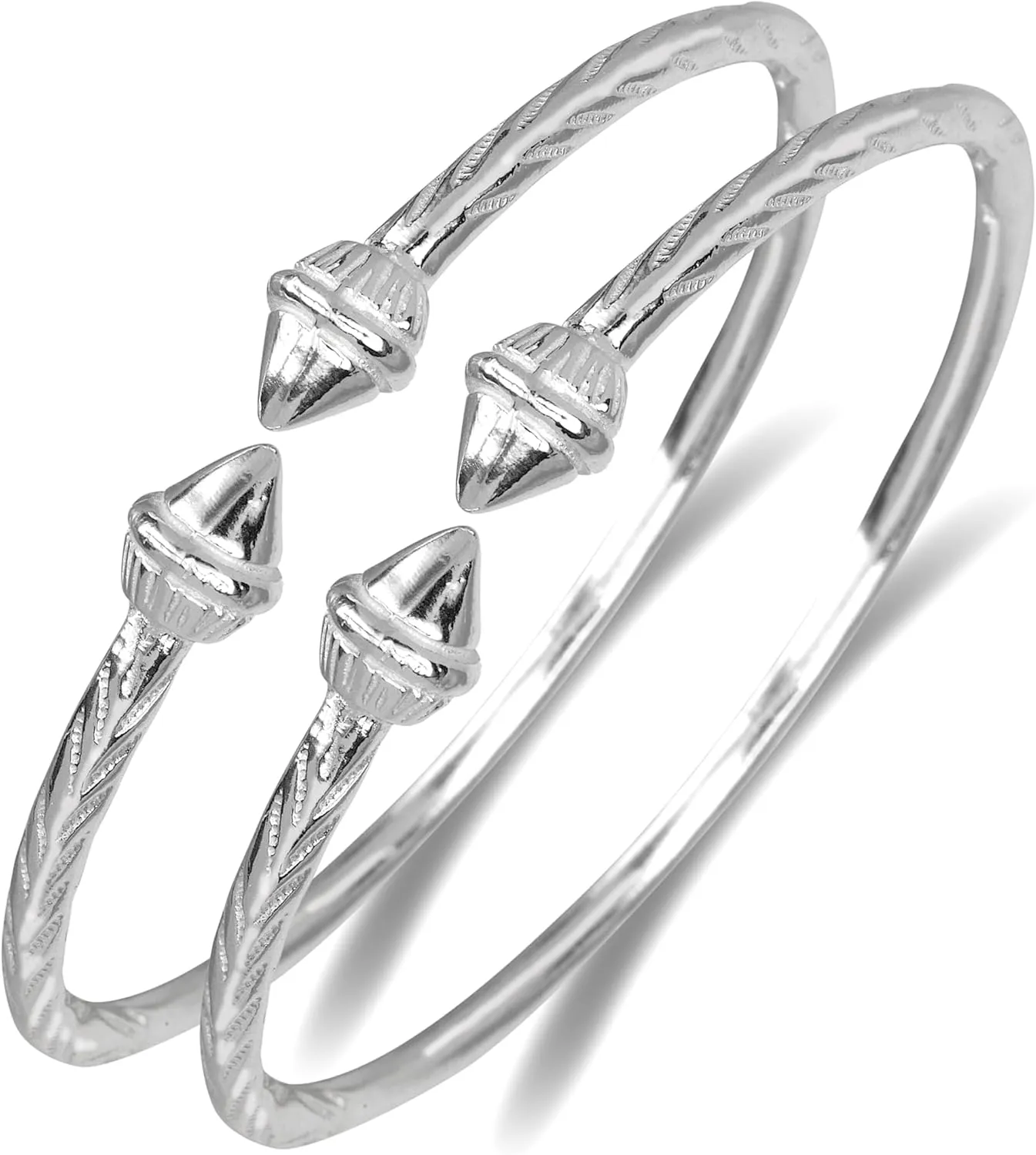 Elegant Pointed Ends .925 Sterling Silver West Indian Bangles,1 pair