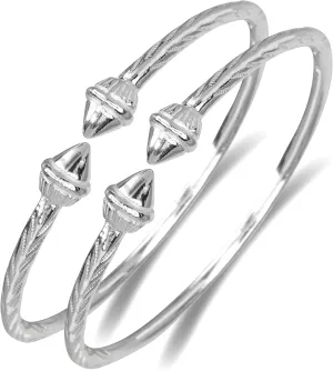 Elegant Pointed Ends .925 Sterling Silver West Indian Bangles,1 pair