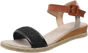 Espadrilles Wedges for Women Orthopedic Sandals Open Toe Single Bands Sandals with Buckle Ankle Strap, Summer Women Comfortable Slip on Espadrilles Beach Walking Shoes