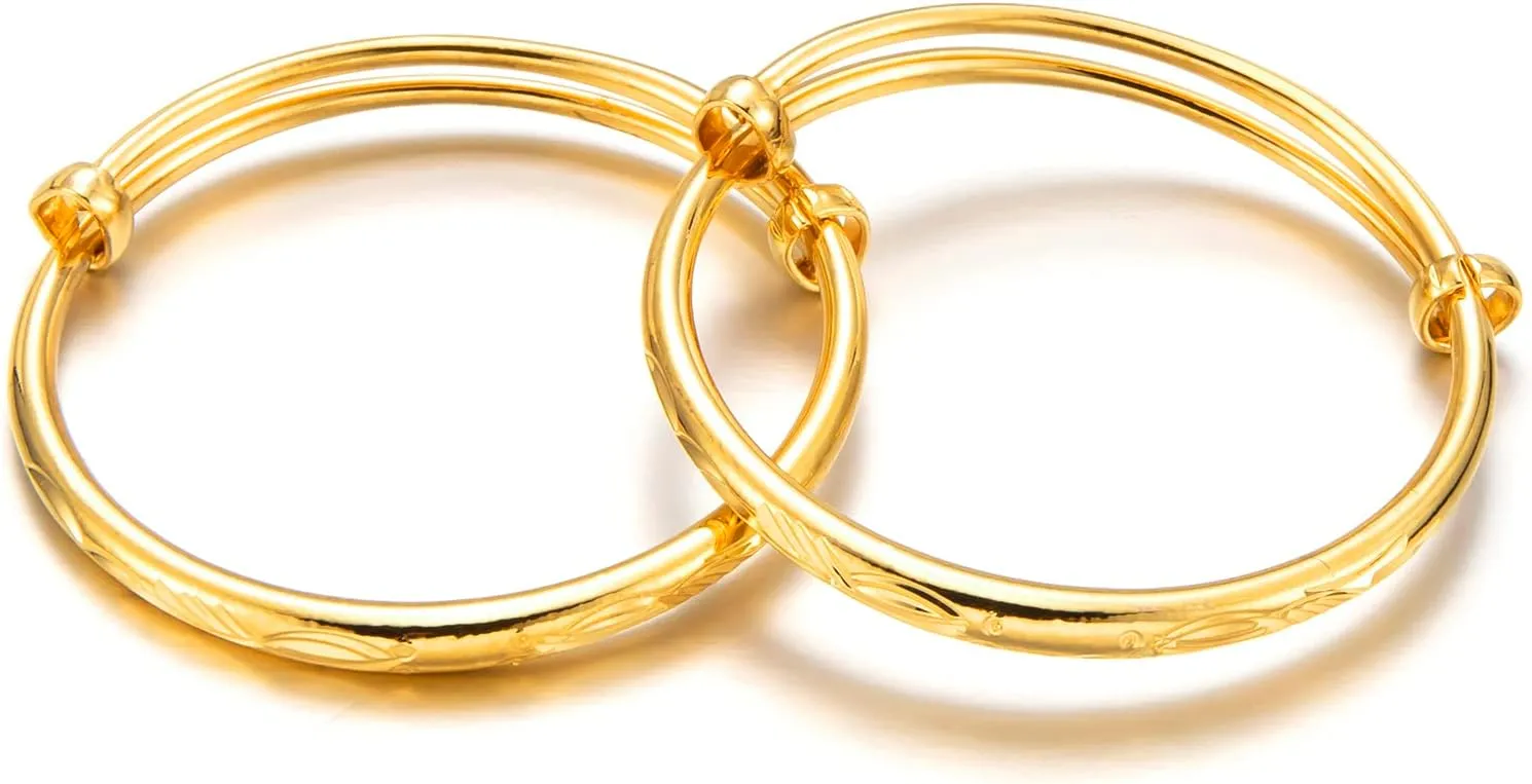 Ethlyn 2pcs/lot 18K Gold Plated Stars Kids Lucky Bangles &bracelets Birthday Christmas Gifts for baby boys and girls