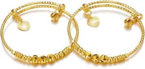Ethlyn 2Pcs/Lot Kids Jewelry Gold Plated Adjustable Beads Bracelet Bangle Birthday Christmas Gifts for Girls 4years old