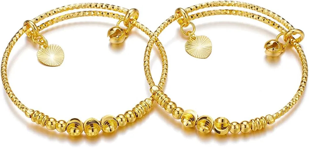 Ethlyn 2Pcs/Lot Kids Jewelry Gold Plated Adjustable Beads Bracelet Bangle Birthday Christmas Gifts for Girls 4years old