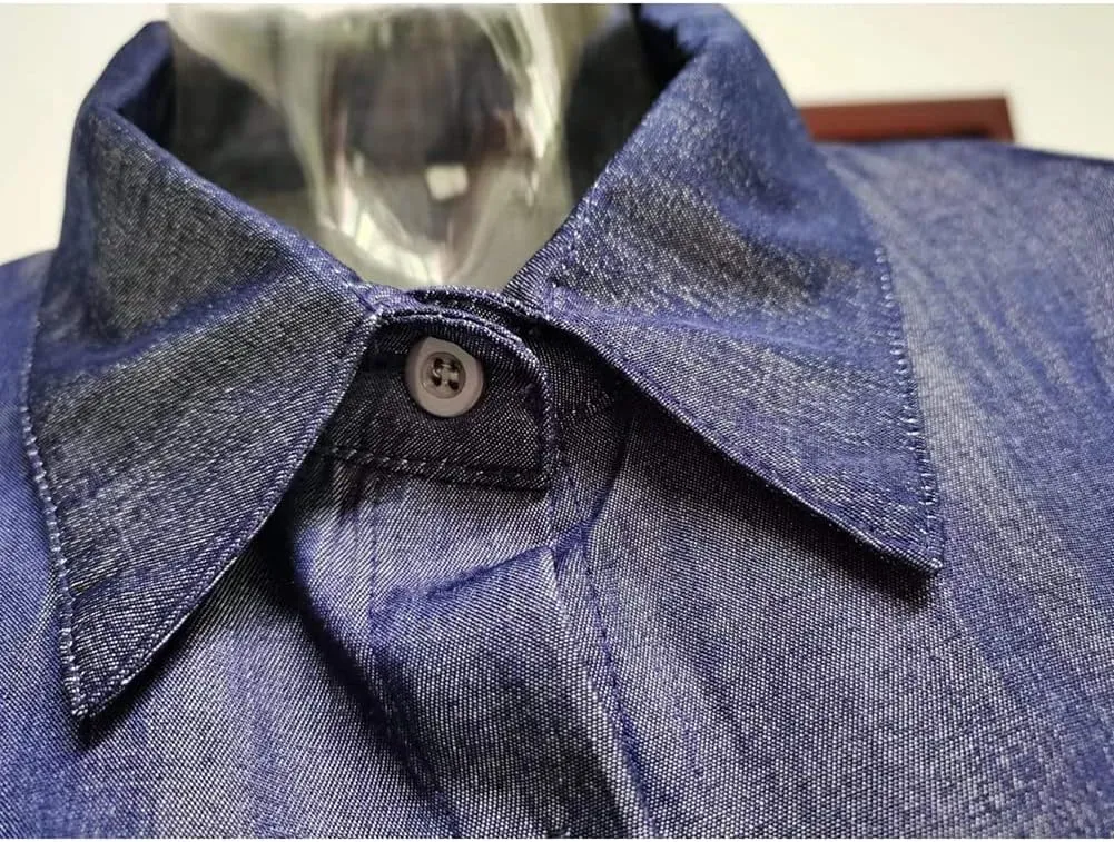 Fashion Womens Casual Long Sleeve Side Split Button Down Long Denim Dress Lapel Shirt Skirt for Cardigans - Dark Blue 2XL