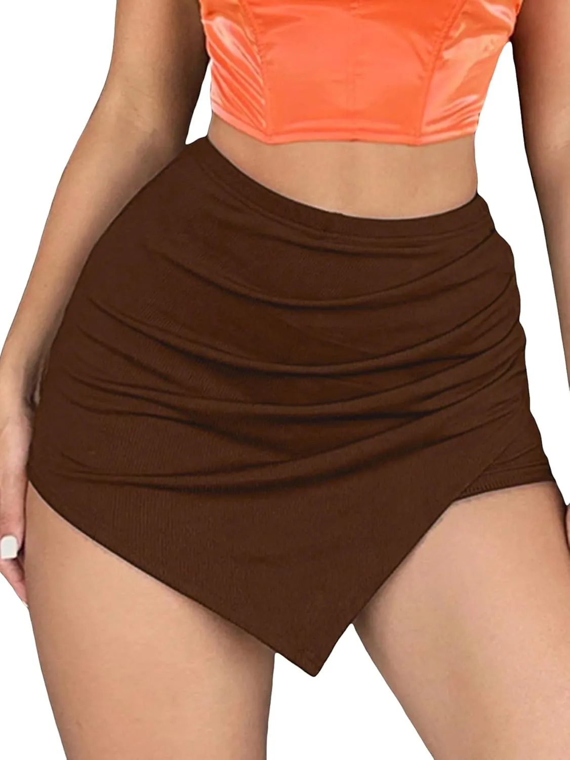 Floerns Women's Casual Asymmetrical Hem High Waist Skorts Shorts