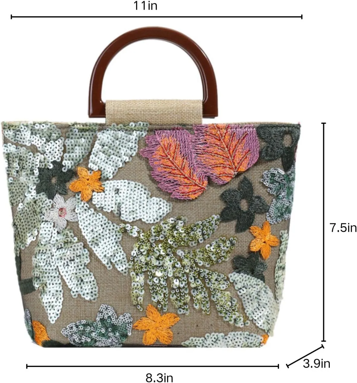 Floral Clutch Purses For Women, Bamboo Handle Small Summer Embroidery Sequin Evening Bag For Formal Party Wedding