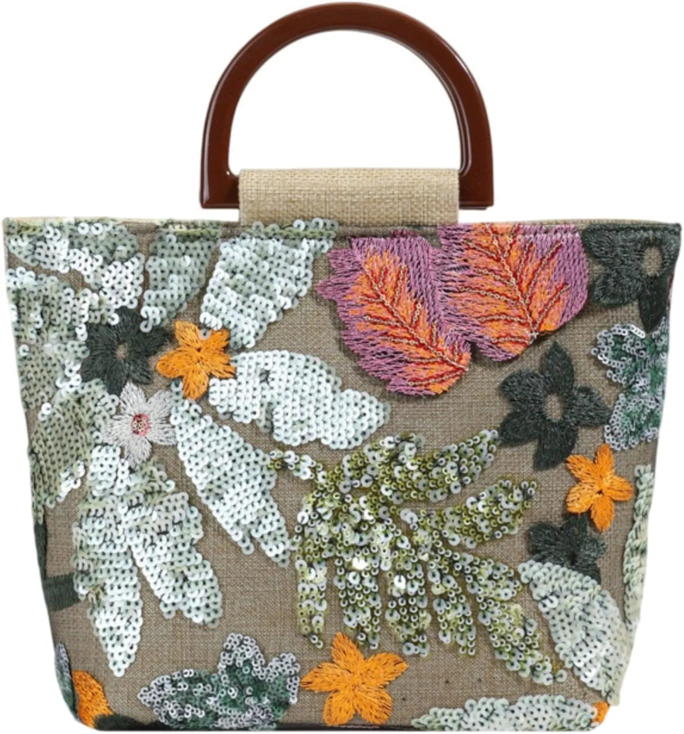 Floral Clutch Purses For Women, Bamboo Handle Small Summer Embroidery Sequin Evening Bag For Formal Party Wedding