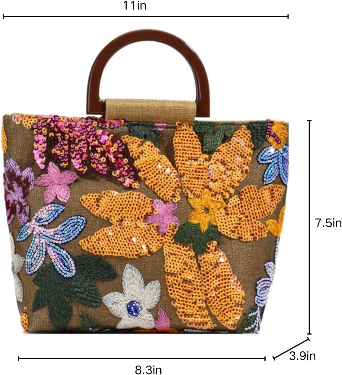 Floral Clutch Purses For Women, Bamboo Handle Small Summer Embroidery Sequin Evening Bag For Formal Party Wedding