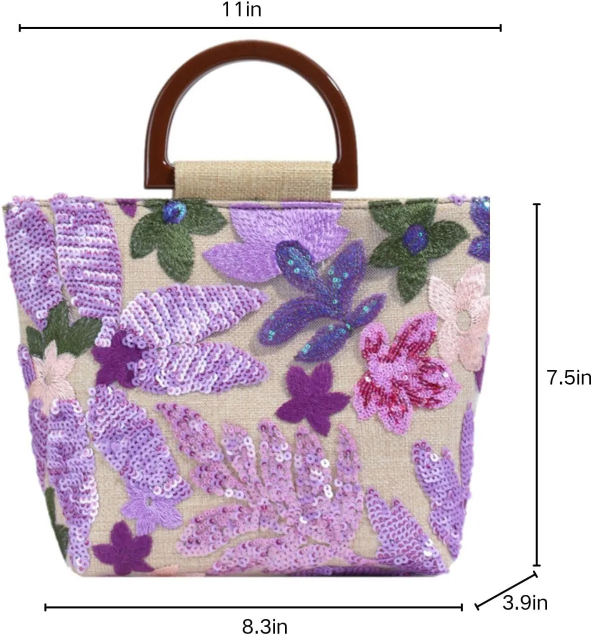 Floral Clutch Purses For Women, Bamboo Handle Small Summer Embroidery Sequin Evening Bag For Formal Party Wedding