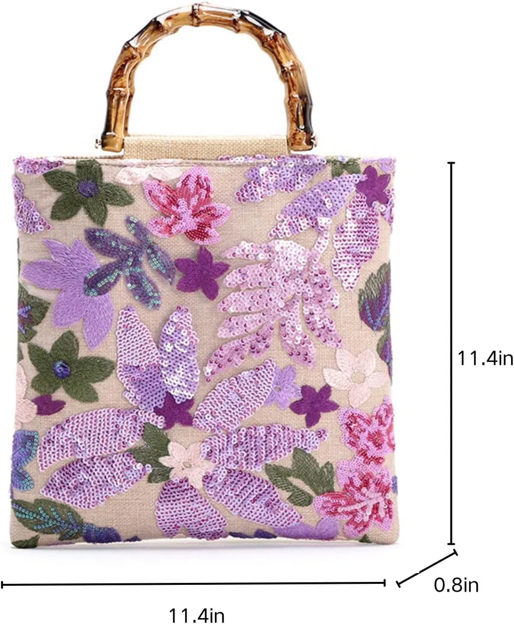 Floral Clutch Purses For Women,Bamboo Handle Small Summer Embroidery Sequin Evening Bag For Formal Party Wedding