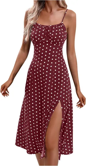 Floral Print Dresses for Women Boho Dress Short Sleeve Square Neck Split Midi Dresses Spaghetti Strap Dresses 2025