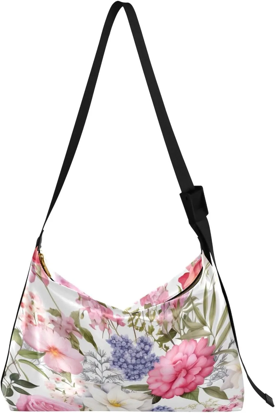 Floral with Red Roses Shoulder Crossbody Bag, Womens Shoulder Bag with Pockets, Large Crossbody Bag