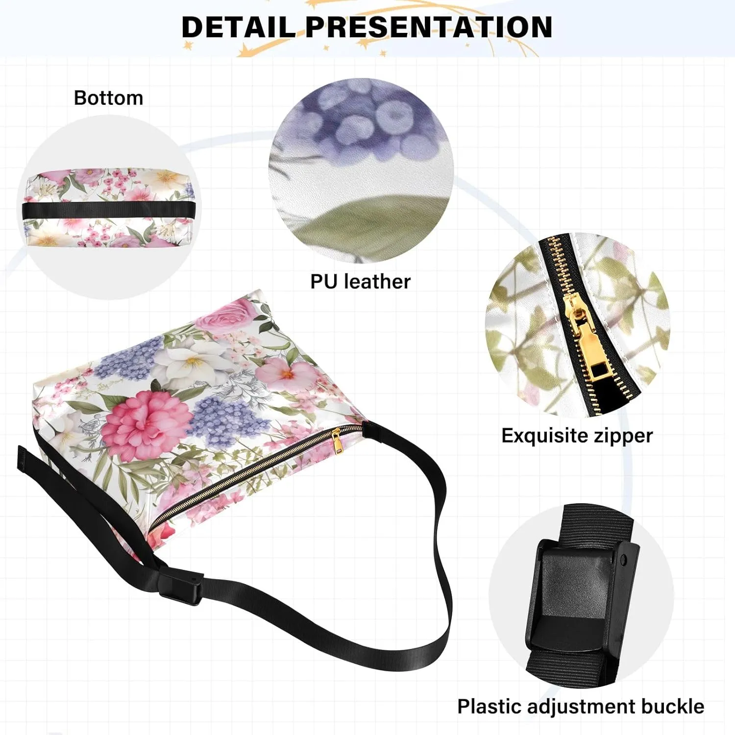 Floral with Red Roses Shoulder Crossbody Bag, Womens Shoulder Bag with Pockets, Large Crossbody Bag
